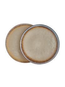 Platos postre artesanales Nomimono, 2 uds., Gres, Tonos grises, beige y azules, Ø 17 cm