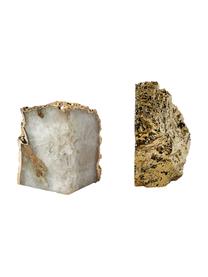 Buchstützen Sedona aus Quartz, 2-tlg., Quartz, Weißer Quartz, Goldfarben, B 6 x H 10 cm