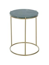 Tavolino rotondo con piano in marmo Ella, Struttura: metallo verniciato a polv, Verde marmorizzato, dorato, Ø 40 x Alt. 50 cm