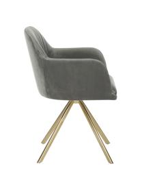 Sedia con braccioli girevole in velluto Lola, Rivestimento: velluto di poliestere Con, Gambe: metallo zincato, Velluto grigio pietra, dorato, Larg. 53 x Prof. 55 cm