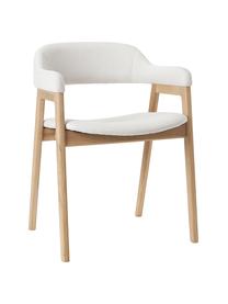 Sedia imbottita Santiano, Rivestimento: 100% poliestere Con 40.00, Struttura: compensato, Gambe: legno di quercia massicci, Tessuto bianco sporco, Larg. 58 x Prof. 58 cm