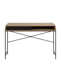 Úzký psací stůl z dýhy z divokého dubu Angus, Dřevo, černá, Š 110 cm, H 50 cm