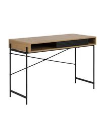 Úzký psací stůl z dýhy z divokého dubu Angus, Dřevo, černá, Š 110 cm, H 50 cm