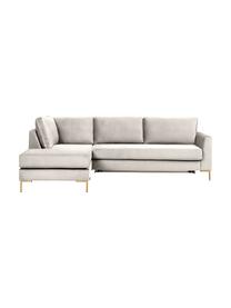 Rozkładana sofa narożna z aksamitu Luna (3-osobowa), Tapicerka: 100% poliester, certyfika, Stelaż: lite drewno bukowe, drewn, Nogi: metal galwanizowany, Beżowy aksamit, S 270 x G 184 cm, lewostronna