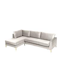 Rozkładana sofa narożna z aksamitu Luna (3-osobowa), Tapicerka: 100% poliester, certyfika, Stelaż: lite drewno bukowe, drewn, Nogi: metal galwanizowany, Beżowy aksamit, S 270 x G 184 cm, lewostronna