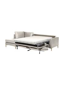 Rozkładana sofa narożna z aksamitu Luna (3-osobowa), Tapicerka: 100% poliester, certyfika, Stelaż: lite drewno bukowe, drewn, Nogi: metal galwanizowany, Beżowy aksamit, S 270 x G 184 cm, lewostronna