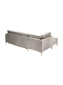 Rozkładana sofa narożna z aksamitu Luna (3-osobowa), Tapicerka: 100% poliester, certyfika, Stelaż: lite drewno bukowe, drewn, Nogi: metal galwanizowany, Beżowy aksamit, S 270 x G 184 cm, lewostronna