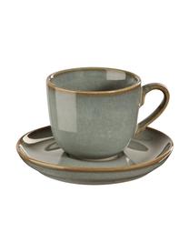 Handgefertigte Tassen Eucalyptus, 2 Stück, Steingut, Grün, Braun, Ø 9 x H 8 cm, 230 ml