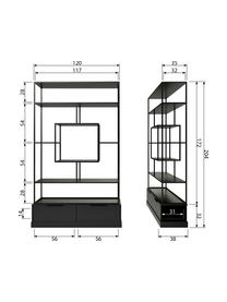 Libreria in metallo con contenitore Fons, Cornice: metallo verniciato, Nero, Larg. 126 x Alt. 204 cm