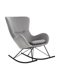 Fluwelen schommelstoel Wing in grijs met metalen poten, Bekleding: fluweel (polyester), Frame: gegalvaniseerd metaal, Fluweel grijs, B 76 x D 108 cm