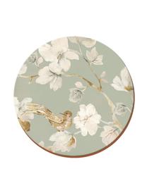Onderzetter Duck Egg met bloemenpatroon, 4 stuks, Kurk, Grijsgroen, crèmewit, goudkleurig, Ø 12 cm