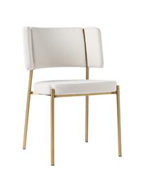 Krzesło tapicerowane bouclé Samantha, 2 szt., Tapicerka: bouclé (100% poliester) D, Nogi: metal malowany proszkowo, Złamana biel bouclé, odcienie złotego, S 55 x G 55 cm