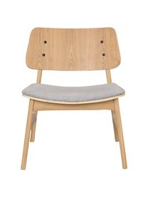 Fotel wypoczynkowy z drewna dębowego Nagano, Tapicerka: 100% poliester, Jasny brązowy, jasny szary, S 57 x G 50 cm