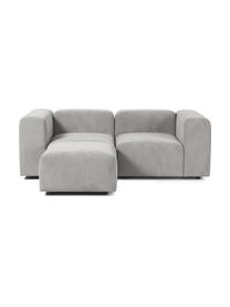 Modulaire bank Lena (3-zits) met kruk, Bekleding: geweven stof (88% polyest, Frame: grenenhout, multiplex, ha, Poten: kunststof, Geweven stof zilvergrijs, B 209 x D 181 cm