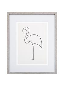 Ingelijste digitale print Picasso's Flamingo, Lijst: kunststof met antieke afw, Print: zwart, wit. Lijst: zilverkleurig, B 40 x H 50 cm