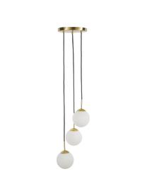 Suspension 3 lampes boules en verre Edie, Blanc, couleur laitonnée, larg. 30 x prof. 30 cm