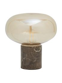 Petite lampe de nuit en marbre Alma, Pied de lampe : marbre brun abat-jour : ambré, transparent, Ø 23 x haut. 24 cm