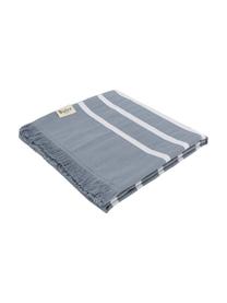 Gestreepte hamamdoek Filena met franjes, 100% katoen, Blauw, wit, B 100 x L 180 cm