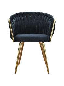 Krzesło z podłokietnikami z aksamitu Larissa, Tapicerka: aksamit (100% poliester), Nogi: metal, Aksamitny czarny, nogi: odcienie złotego, S 63 x G 55 cm