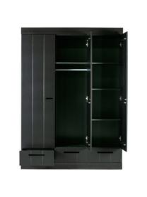 Kleiderschrank Connect, 3-türig, Korpus: Kiefernholz, massiv, lack, Einlegeböden: Melamin, Schwarz, B 140 x H 195 cm