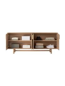 Sideboard Diana aus Eichenholz mit Türen, Korpus: Spanplatte mit Eichenholz, Beine: Massives Eichenholz, FSC-, Griffe: Aluminiumlegierung, Holz, B 180 x H 75 cm