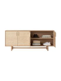 Sideboard Diana aus Eichenholz mit Türen, Korpus: Spanplatte mit Eichenholz, Beine: Massives Eichenholz, FSC-, Griffe: Aluminiumlegierung, Holz, B 180 x H 75 cm