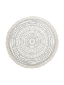 Alfombra redonda artesanal con flecos Benji, 100% algodón, Gris claro, beige, Ø 150 cm (Tamaño M)