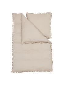 Pościel z bawełny z chwostami Polly, Beżowy, 135 x 200 cm + 1 poduszka 80 x 80 cm