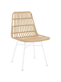 Polyrotan stoelen Costa, 2 stuks, Zitvlak: polyethyleen-vlechtwerk, Frame: gepoedercoat metaal, Lichtbruin, wit, B 47 x D 61 cm