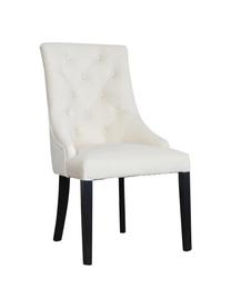 Krzesło tapicerowane z aksamitu Madam, Tapicerka: aksamit (100% poliester), Kremowobiały aksamit, drewno naturalne lakierowane na czarno, S 56 x G 64 cm