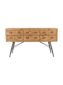 Credenza industriale in legno con cassetti Six, Gambe: ferro verniciato, Maniglie: ferro vintage, Legno di abete, Larg. 150 x Alt. 84 cm