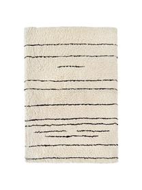 Pluizig hoogpolig vloerkleed Dunya, handgetuft, Bovenzijde: 100% polyester, Onderzijde: 100% katoen, Beige, zwart, B 160 x L 230 cm (maat M)