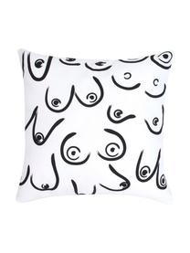 Kissenhülle Boobs mit gezeichnetem Print, 100% Baumwolle, Weiß, Schwarz, 40 x 40 cm