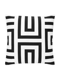 Baumwoll-Kissenhülle Bram mit grafischem Muster, 100% Baumwolle, Weiß, Schwarz, B 45 x L 45 cm