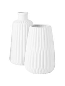 Komplet wazonów z porcelany z ryflowanym reliefem Esko, 2 elem., Porcelana, Biały, Komplet z różnymi rozmiarami