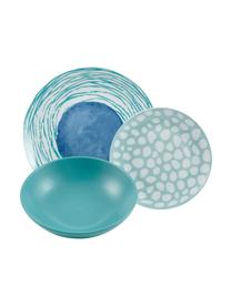 Serviesset Marea, 6 personen (18-delig), Blauw, wit, geel, Set met verschillende formaten