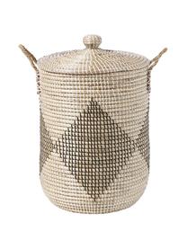 Kosz do przechowywania z pokrywką Lira, Trawa morska, Beżowy, czarny, biały, Ø 40 x W 62 cm