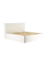 Gestoffeerd bed Feather met opbergruimte in beige, Frame: massief grenenhout en pla, Bekleding: polyester (gestructureerd, Geweven stof beige, 160 x 200 cm