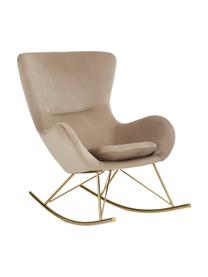 Fluwelen schommelstoel Wing in taupe met metalen poten, Frame: metaal, verzinkt, Fluweel beige, goudkleurig, B 76 x H 108 cm