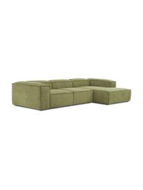 Divano angolare componibile in velluto a coste Lennon, Rivestimento: velluto a coste (92% poli, Struttura: legno di pino massiccio, , Piedini: plastica I piedini si tro, Velluto a coste verde, Larg. 327 x Prof. 180 cm, chaise-longue a sinistra