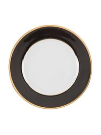Assiettes à dessert en porcelaine bord doré Ginger, 6 pièces, Porcelaine, Noir, blanc, couleur dorée, Ø 20 cm