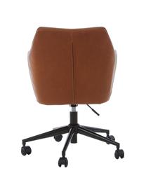 Krzesło biurowe ze sztucznej skóry Nora, obrotowe, Tapicerka: sztuczna skóra (poliureta, Nogi: metal malowany proszkowo, Koniakowa sztuczna skóra, S 58 x G 58 cm