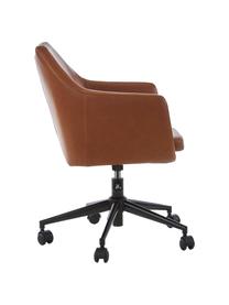 Sedia da scrivania in similpelle Nora, regolabile in altezza, Rivestimento: similpelle (poliuretano), Gambe: metallo verniciato a polv, Ruote: plastica, Similpelle color cognac, Larg. 58 x Prof. 58 cm