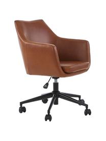 Sedia da scrivania in similpelle Nora, regolabile in altezza, Rivestimento: similpelle (poliuretano), Gambe: metallo verniciato a polv, Ruote: plastica, Similpelle color cognac, Larg. 58 x Prof. 58 cm