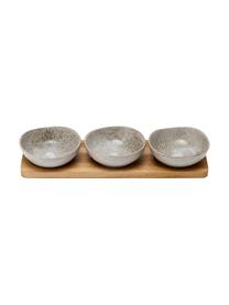 Dipschälchen Artisan aus Porzellan und Akazienholz, 4er-Set, Schälchen: Porzellan, Tablett: Akazienholz, Grau, Akazienholz, Set mit verschiedenen Größen