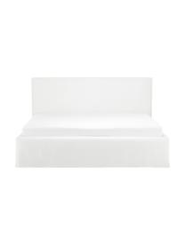 Letto imbottito in tessuto bianco-crema con contenitore Feather, Rivestimento: poliestere (tessuto strut, Tessuto bianco crema, 160 x 200 cm