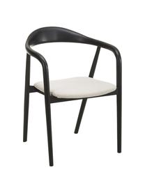 Holz-Armlehnstuhl Angelina mit Sitzpolster, Bezug: Polyester Der hochwertige, Gestell: Eschenholz, FSC-zertifizi, Webstoff Cremeweiß, Schwarz, B 57 x H 80 cm