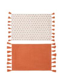 Tischsets Earth Notes mit dekorativen Quasten, 2 Stück, Baumwolle, Orange, Beige, B 30 x L 45 cm