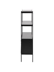 Libreria con ante scorrevoli Angus, Struttura: metallo rivestito, Piedini: metallo rivestito, Legno, nero verniciato, Larg. 94 x Alt. 114 cm