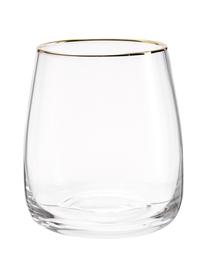 Vasos de vidrio soplado artesanalmente Ellery, 4 uds., Vidrio, Transparente con borde dorado, Ø 9 x Al 10 cm